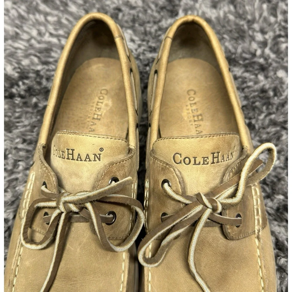 Cole Haan Boat Shoes Mens Size 11 Beige Leather Deck Resort Nautical Prep Yacht